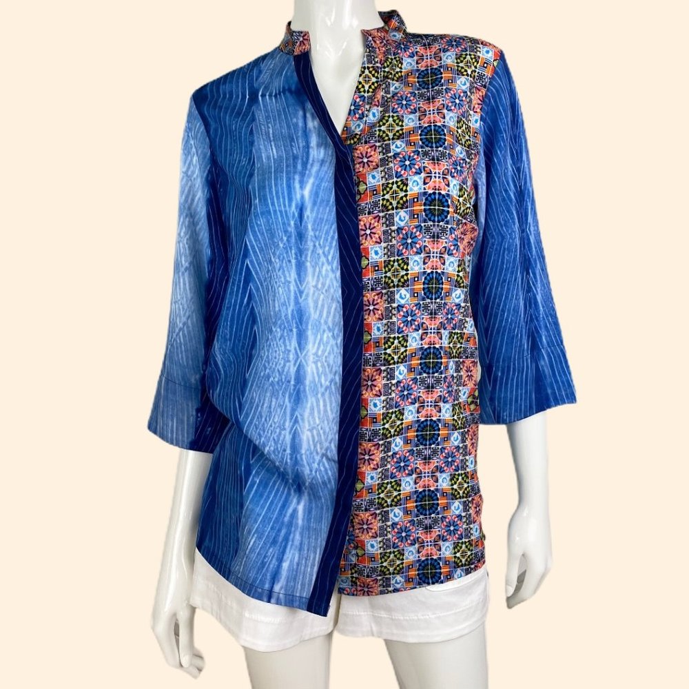 Modern Blue Mandarin Blouse